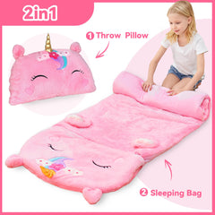 iplay iLearn unicorn sleeping bag machine washable for easy care.
