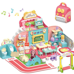iPlay iLearn backpack dollhouse front view for portable pretend play on the go