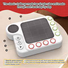 IPLAYBLOOM brain game keys close-up, showing red and green controls for pattern matching.
