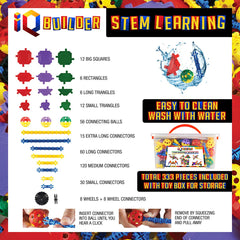 IQ BUILDER colorful plastic parts support repeated builds and learning fun