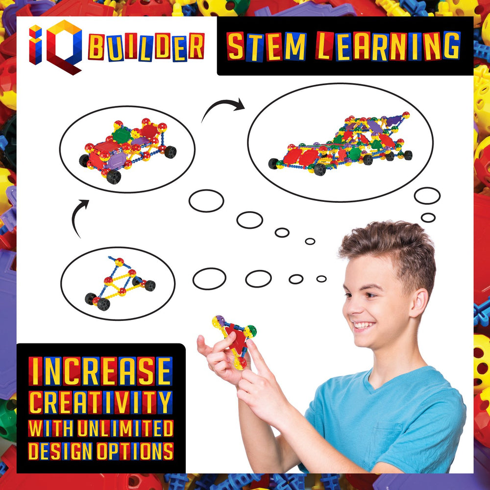 IQ BUILDER stem activity kids captures collaborative play and critical thinking development.