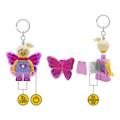 IQ LEGO Butterfly Girl keychain light back view emphasizes compact form