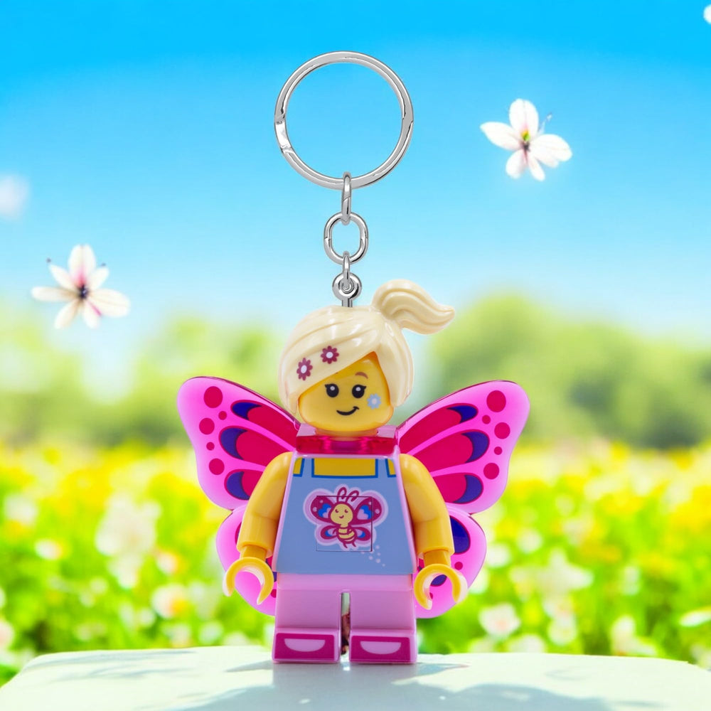 IQ LEGO Butterfly Girl keychain light on key ring for everyday carry