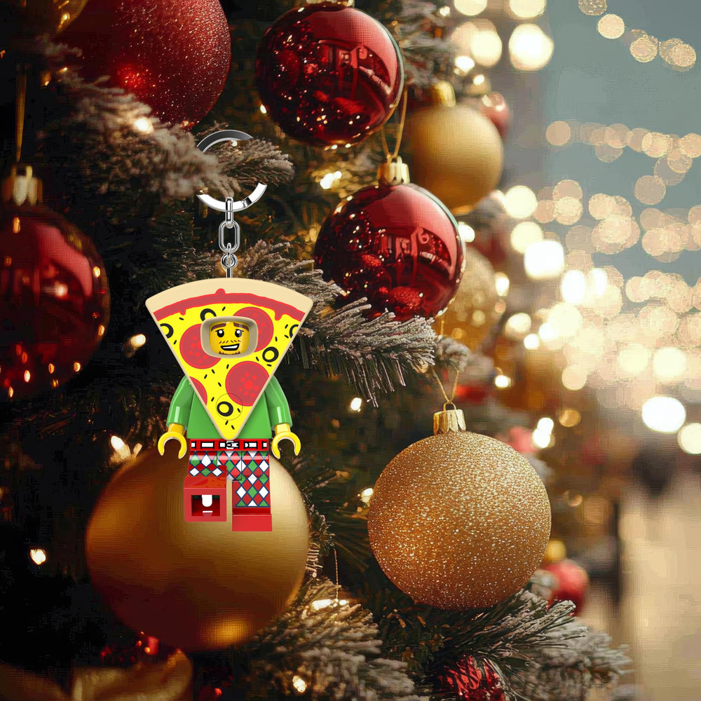 IQ LEGO minifigures pizza figure with LED foot lights for night visibility.