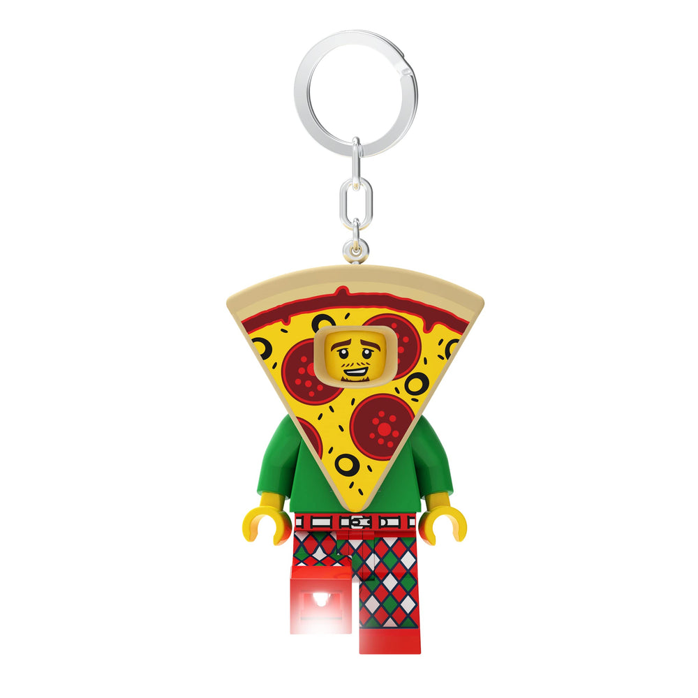 IQ LEGO Pizza Costume Guy LED keylight, front view with bright foot illumination.