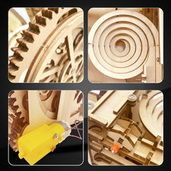 IQIETOY 3D puzzle wooden marble run gear detail displays precision gear system in action