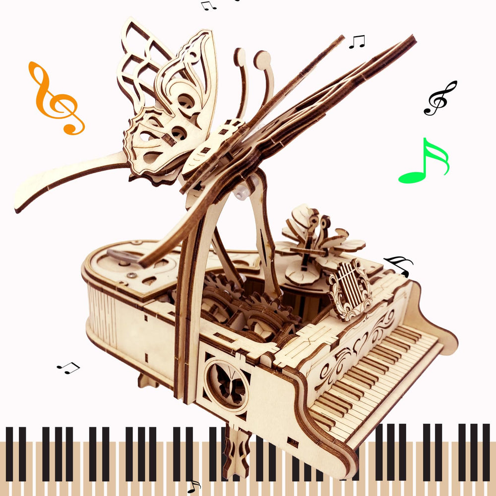 IQIETOY 3D piano music box puzzle—wooden build for adult creativity and relaxation.