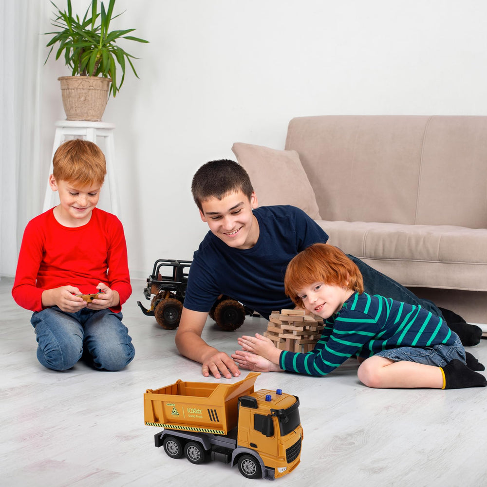 IQKidz RC dump truck indoor outdoor versatility supports versatile imaginative play.