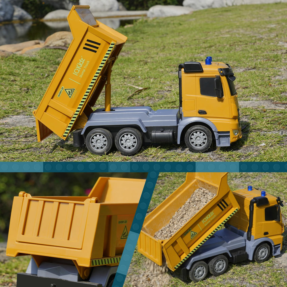 IQKidz RC dump truck two batteries extend playtime for uninterrupted adventures.