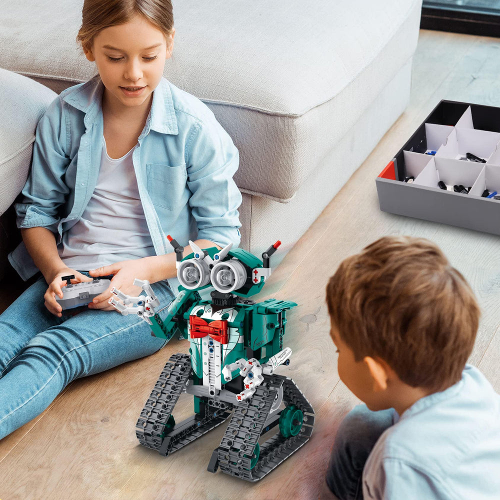 IQKidz red bowtie detail adds personality to the robot for kid-friendly storytelling.