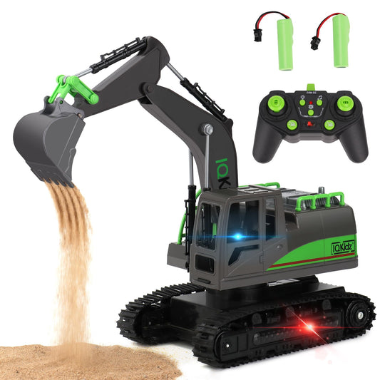 IQKidz remote control excavator base view highlighting durable rubber tracks for outdoor play