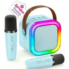 IROO Karaoke Machine for Kids setup shown with easy start and Karafun access for instant singing.