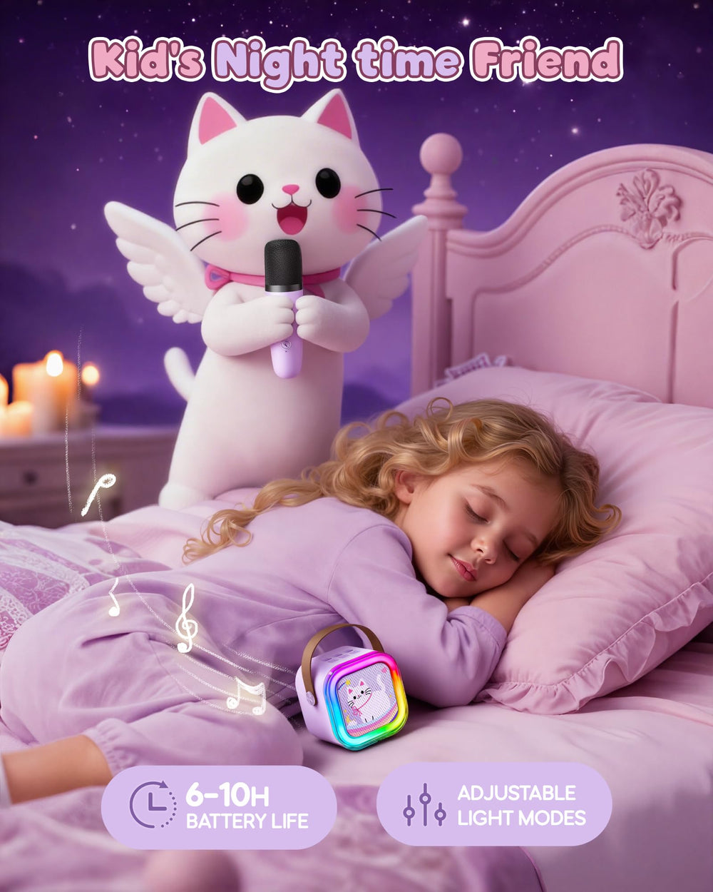 Safe volume control protects little ears during sing-alongs.