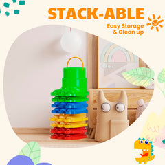 IROO Stackable Stilts Eight Pairs store compactly after play.