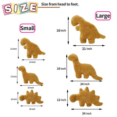 Isaacalyx Dino Nugget Pillow style options Tyrannosaurus Stegosaurus Brontosaurus showcased for display