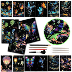 Iskueal glow-in-the-dark scratch art paper reveals luminous designs when illuminated