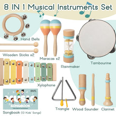 iSNTL tambourine with cymbals encourages beat training in a soothing wooden set.