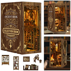 ISSEVE Book Nook Kit assembled diorama display on a bookshelf for cozy ambiance