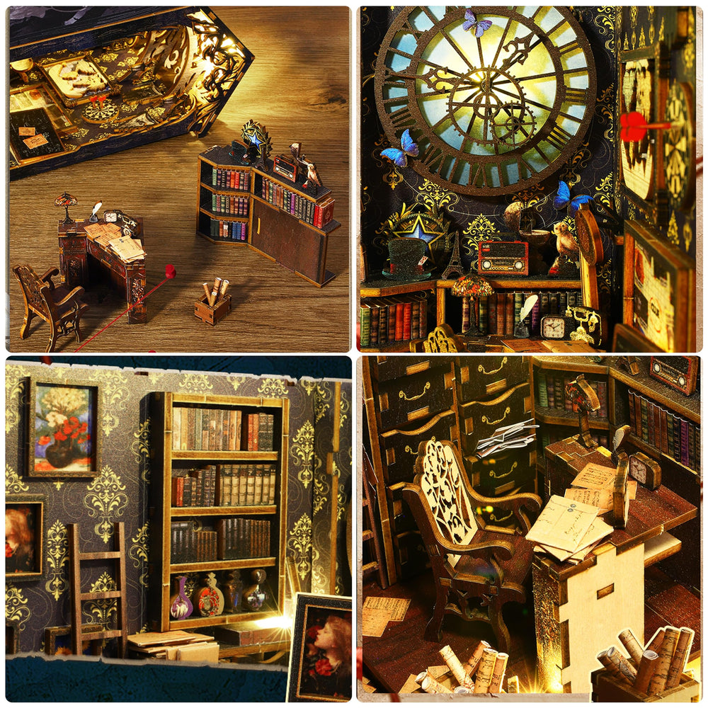ISSEVE DIY Book Nook Kit sensor light turning on for ambient glow