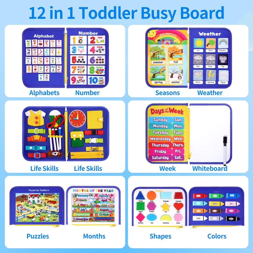 Issray busy board pages feature samples that spark early learning through interactive activities.