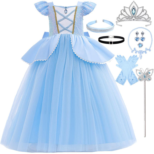 iTVTi Princess Cinderella dress blue front view shows soft fabric for comfy wear.