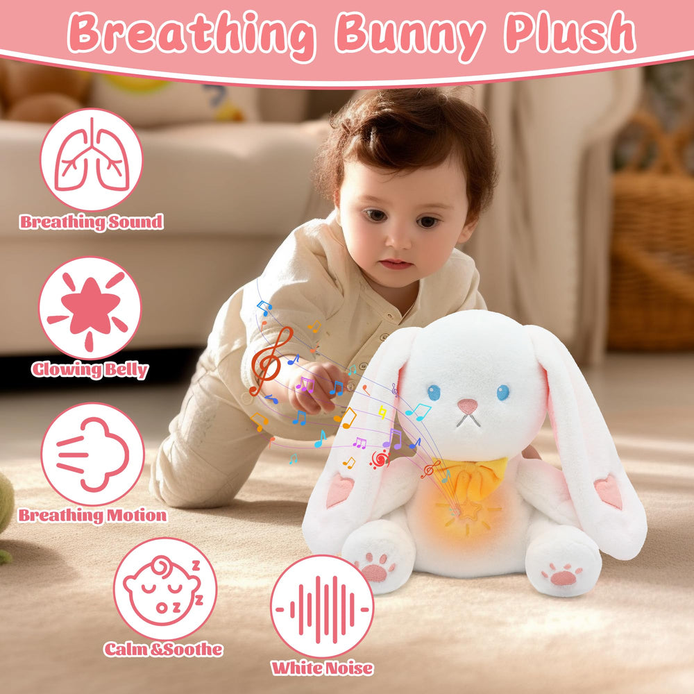 IUTOYYE breathing bunny LED light provides gentle night-time illumination.