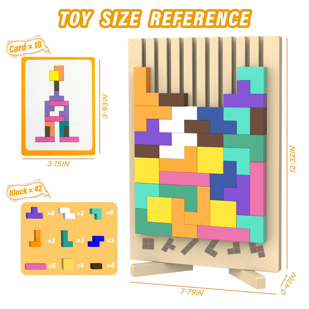 iuuoi educational Montessori-style wooden puzzle showcasing bright blocks for problem-solving play.