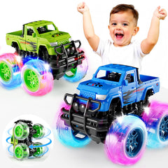 iValea Monster Trucks with light-up wheels, front view for engaging toddler racing play.
