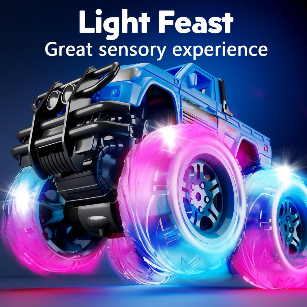 iValea Monster Trucks light-up wheels, side view, sparks imaginative play and story-driven adventures.
