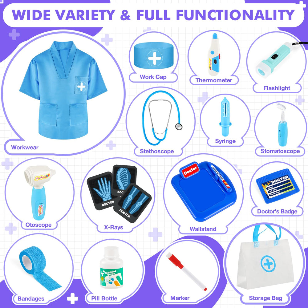 IVENRXIU doctor kit dress up costume with storage for portable pretend play.