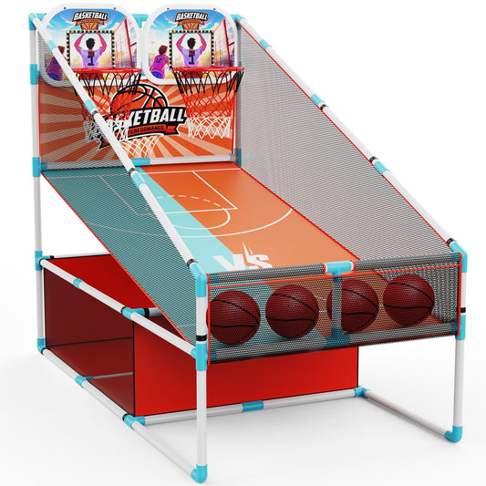 Iyoyo two-hoops arcade basketball setup for engaging family competitions indoors.