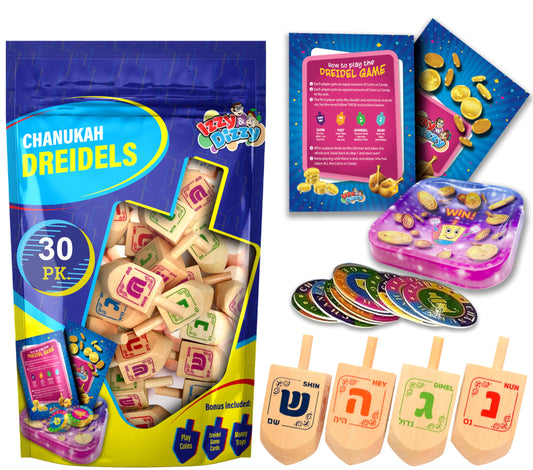 Izzy 'n' Dizzy medium wood dreidel with natural finish for classic spinning.