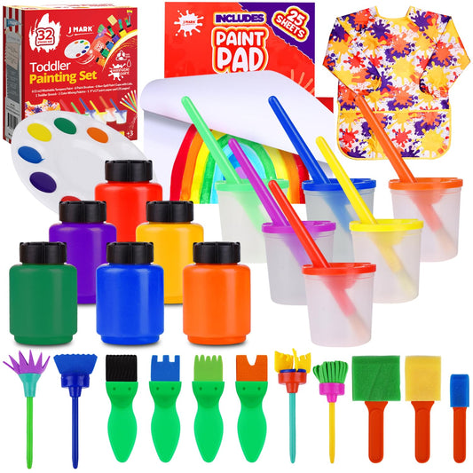 J MARK spill-resistant paint cups for mess-free toddler art sessions.