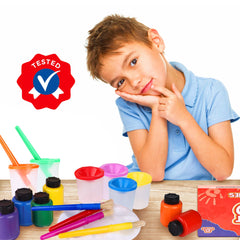 J MARK toddler art smock provides full protection during painting.