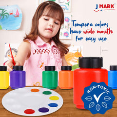 J MARK washable tempera paints easy cleanup after creative playtime.