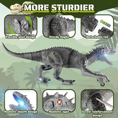 J Rootage large gray dinosaur with ABS build withstands energetic play.