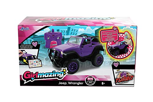 Jada Girlmazing Jeep Wrangler RC, side view with oversized tires for indoor action.
