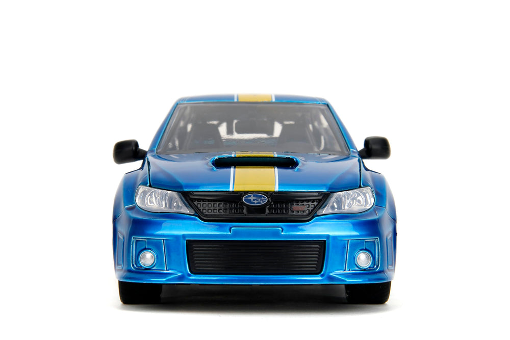 Jada Subaru STI rubber tires provide realistic rolling feel.