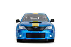 Jada Subaru STI rubber tires provide realistic rolling feel.