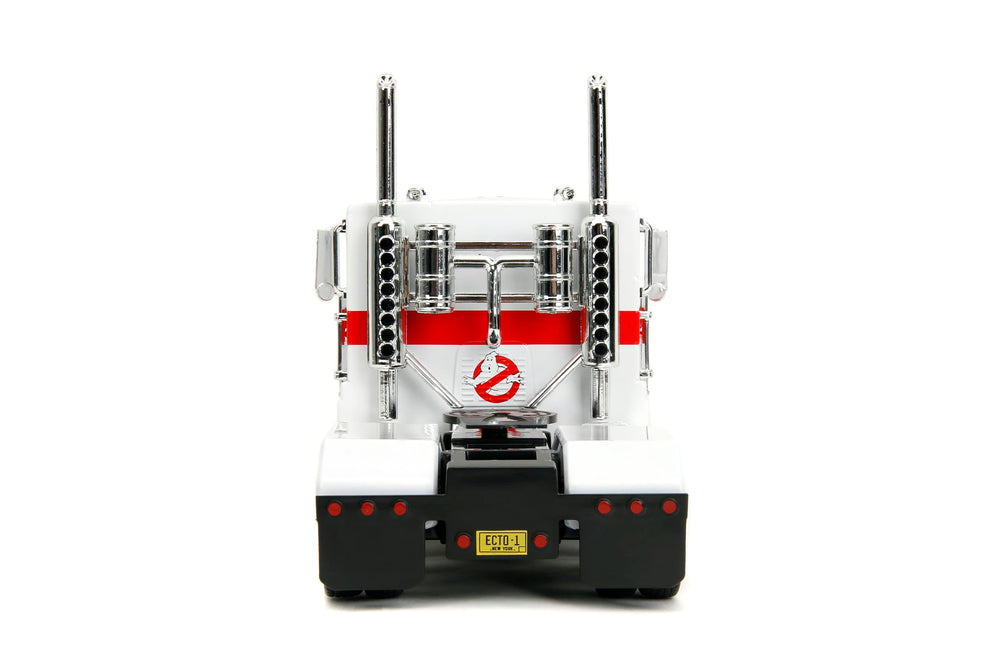 Jada big rig hood open view reveals engine styling for display or collection.