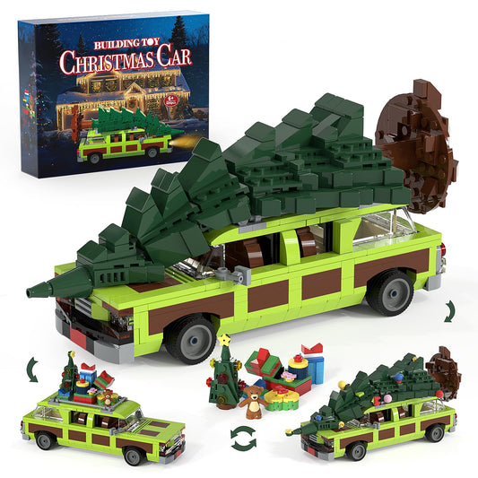 JAEUZKJYDA Christmas village wagon with tree enhances a cozy holiday display.