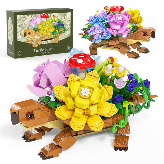 JAEUZKJYDA Flowers Turtle Planter back view with succulents creates a charming centerpiece.
