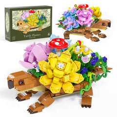 JAEUZKJYDA Flowers Turtle Planter back view with succulents creates a charming centerpiece.
