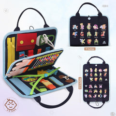 JAGSYJOY Busy Book zipper and button panel promotes hands-on dressing practice.