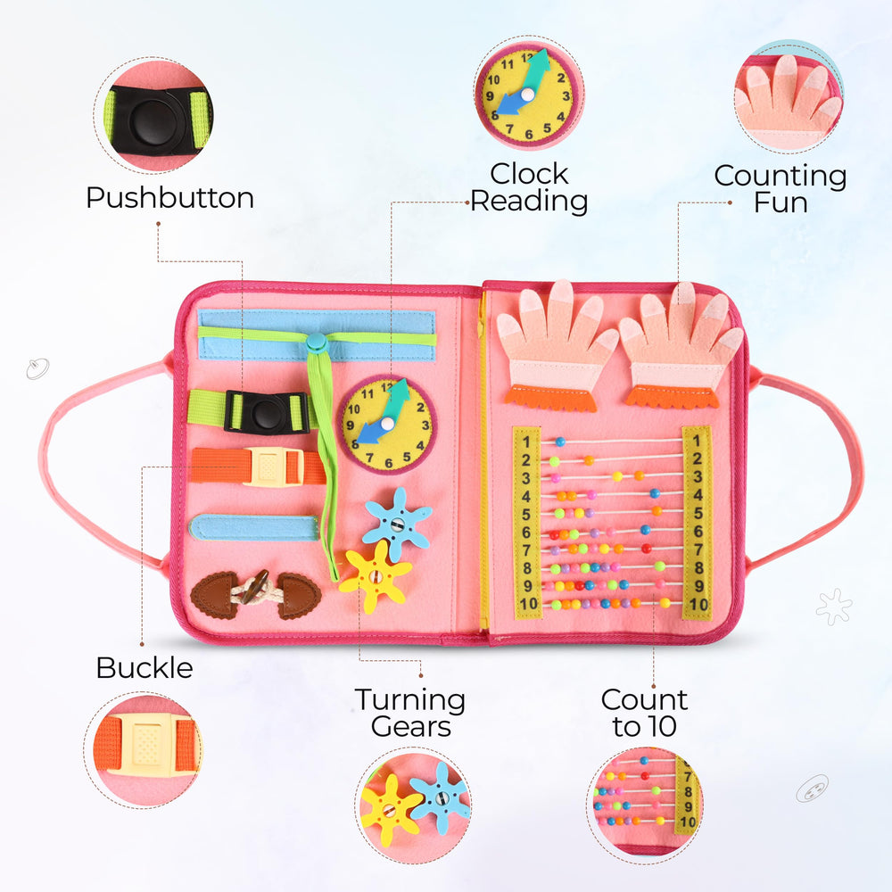 JAGSYJOY Busy Board Book alphabet and numbers promotes recognition.