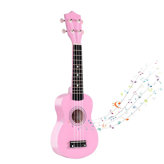 Jakeloo 21-inch wooden pink guitar front view, easy handling for kids.