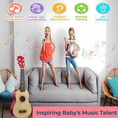 Jakeloo Burlywood finish kids guitar adds warm, inviting look for playtime.