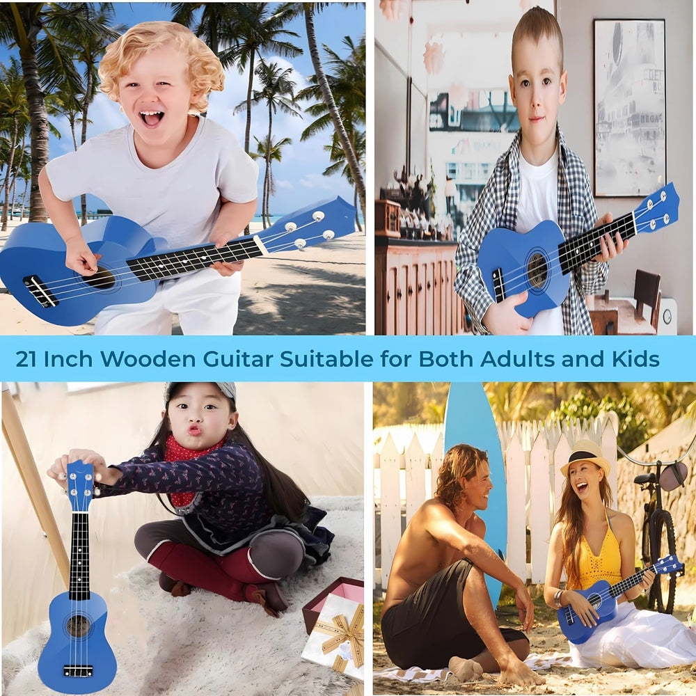 Jakeloo wooden toy guitar blue with safe coating and comfortable grip