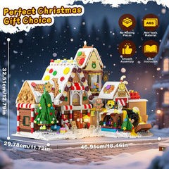 JAKI gingerbread house door light illuminates the festive scene.