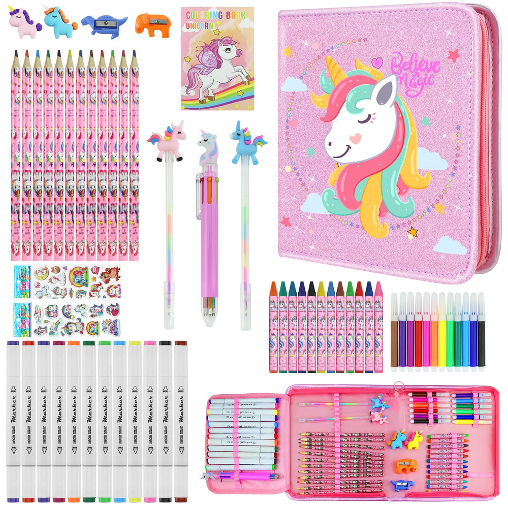 JAMIEWIN unicorn pencil case with glitter for organized travel art projects